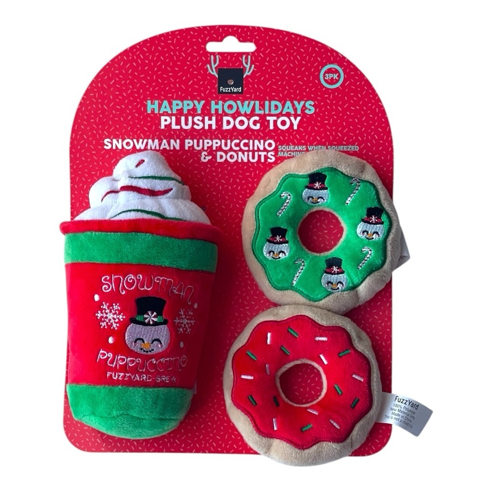 Plush Red & Green Holiday Squeaky Dog Toy - Festive Cup - Picture 2 of 4